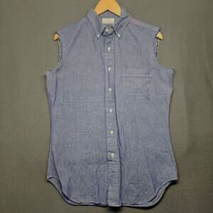Vintage Richard Bennett Mens Shirt Medium Blue Sleeveless Button Up Vest